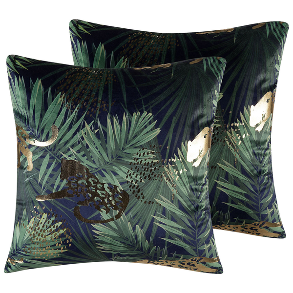 Dekokissen 2er Set BELLEROSE Samtstoff 45 x 45 cm Dunkelgrün Pflanzenmuster