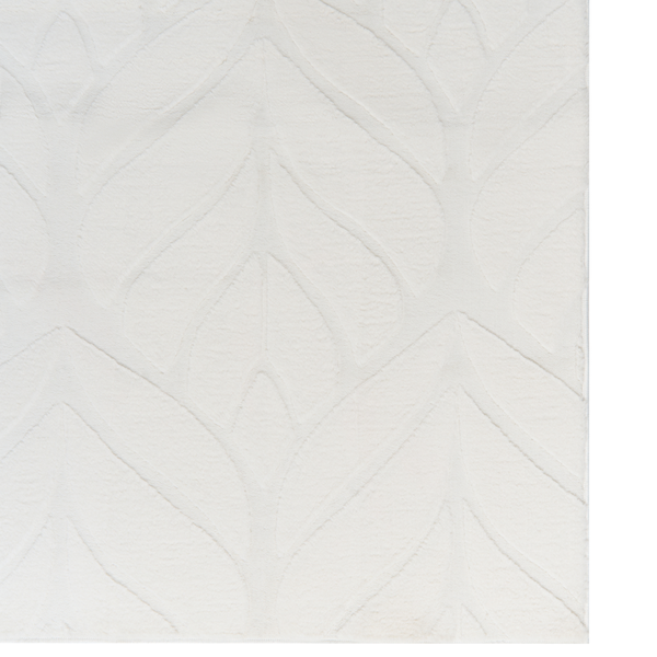 Weißer Teppich mit Blattmuster, strukturierte Oberfläche, Relief-Optik