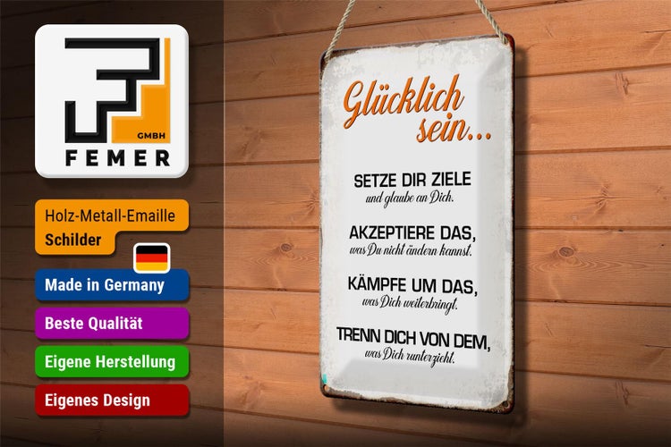 Blechschild Spruch 20x30cm glücklich sein glaube an dich