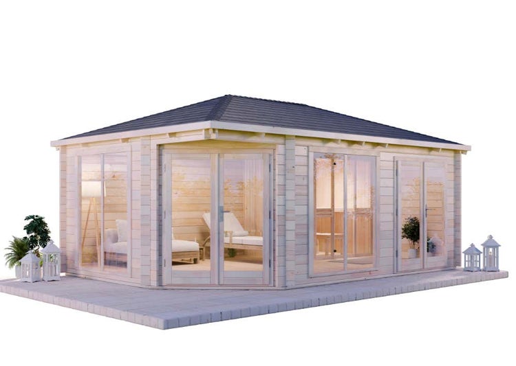 FinnTherm 5-Eck Saunahaus Julia-40 ISO Gartensauna 3 Sitzbänke aus Holz, Sauna mit 40 mm Wandstärke, Außensauna mit Montagematerial, Naturbelassen 1,9x1,9m