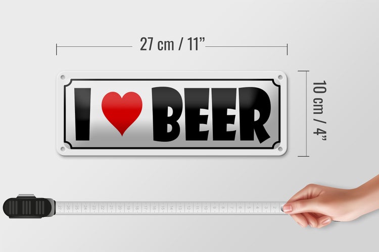 Blechschild Spruch 27x10cm Bier  I Love Beer Dekoration