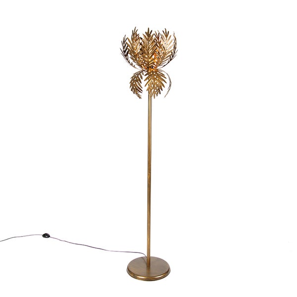 QAZQA - Retro Vintage Stehlampe Gold I Messing - Botanica Simplo I Wohnzimmer I Schlafzimmer - Stahl Länglich - LED geeignet E27