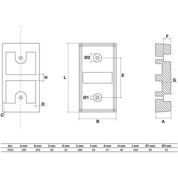 Technische Zeichnung eines Beschlags mit Maßangaben