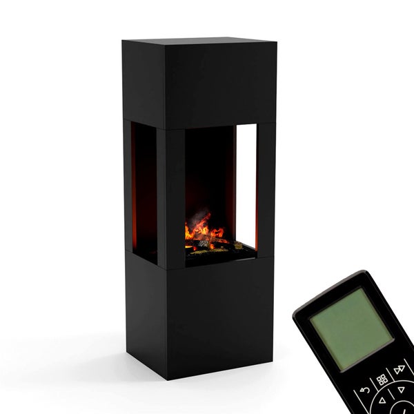 GLOW FIRE Elektrokamin 'Böll'| Wasserdampf Kamin mit OMC 400 inkl. Holz in schwarz als Raumteiler | HxBxT: 145x54x44 cm