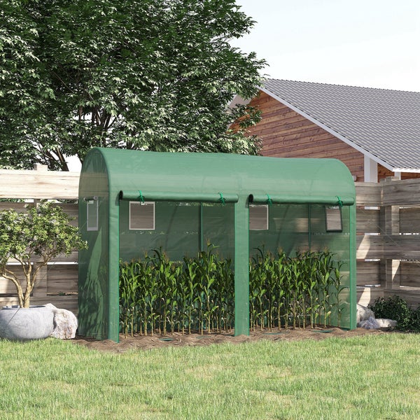 Outsunny Foliengewächshaus, Gewächshaus, 300 x 100 x 200 cm, Stahl,PE-Kunststoff, Grün
