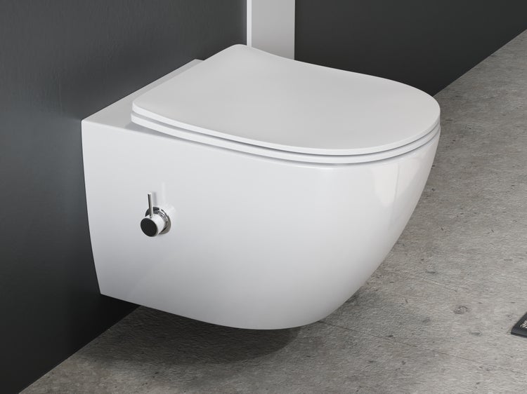Aqua Bagno Design Hänge-Dusch-WC Silk S.10219.10224 – Spülrandlos – Bidetfunktion – Softclose-Sitz