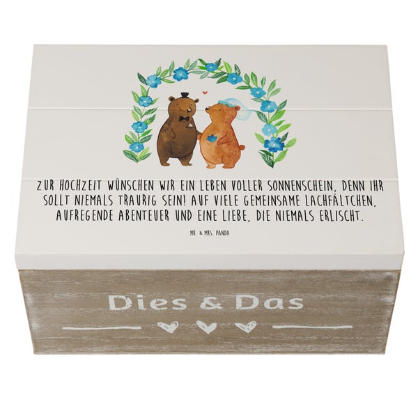 Mr. & Mrs. Panda 22 x 15 cm Holzkiste Bären Hochzeit - Weiß