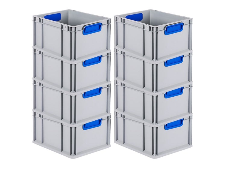 PROREGAL Spar Set 8x Eurobox Nextgen Color HxBxT 22 x 30 x 40 cm 20 Liter Griffe Blau Geschlossen Glatter Boden Eurobehälter Transportbox