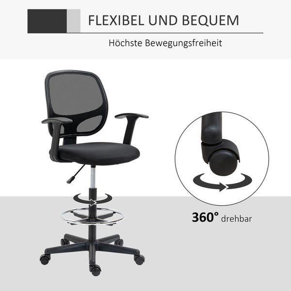 Vinsetto, Arbeitsstuhl, Ergonomischer Drehstuh, 60L x 56B x 132H cm, Mesh(100% Polyester), Schwarz
