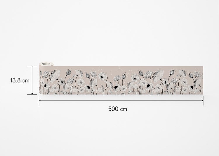 Tapetenbordüre mit floralem Muster aus Wiesenblumen, Höhe 13,8 Zentimeter, Länge 500 Zentimeter.