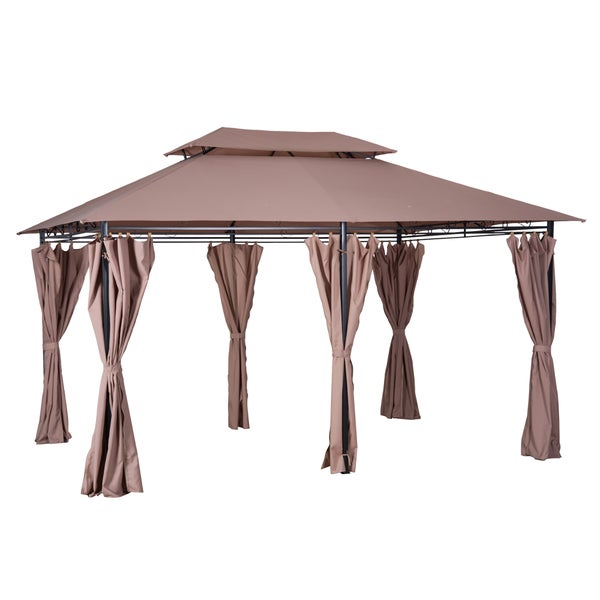 Outsunny Pavillon, 3 × 4m Gartenpavillon, Stahl, Polyester-Gewebe, Khaki, 300L x 400B x 280H cm