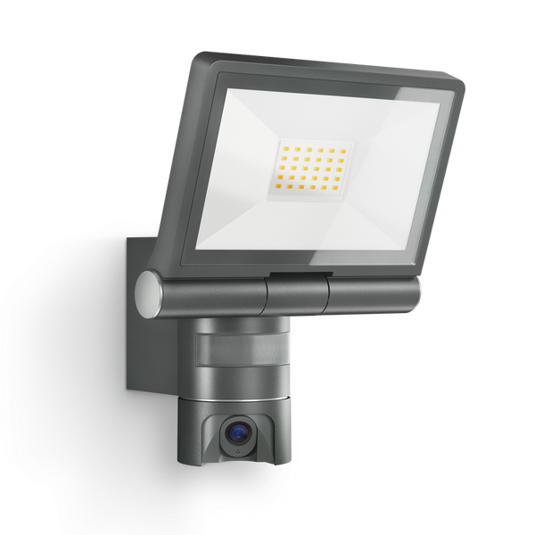 LED-Außenstrahler mit Kamera und Bewegungsmelder, Grau.