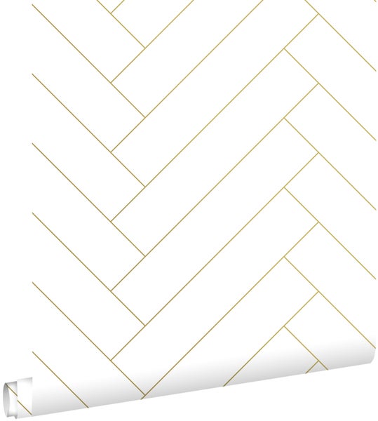 ESTAhome Tapete Fischgrätmuster Weiß und Gold - 53 cm x 10.05 m - 139308