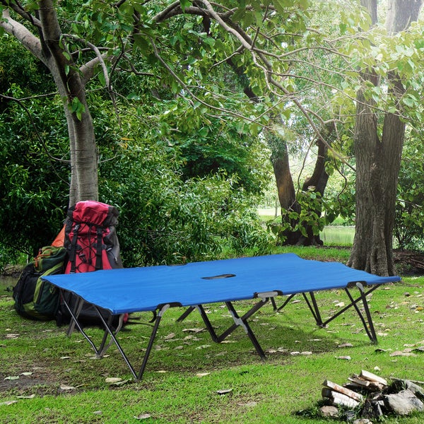 Outsunny Campingbett Klappbar für 2 Personen Feldbett Klappbett mit Tragetasche bis 136 kg belastbar Stahl Oxford Blau+Schwarz 193 x 125 x 40 cm
