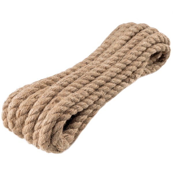 Gedrehtes Naturfaserseil aus Hanf oder Jute, als Bündel aufgewickelt.