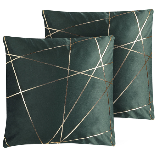 Dekokissen 2er Set PINUS Samtstoff 45 x 45 cm Dunkelgrün Geometrisches Muster