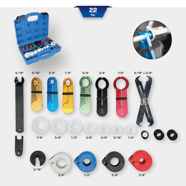 22-teiliges Werkzeugset für Kraftstoffleitungen mit Werkzeugkasten