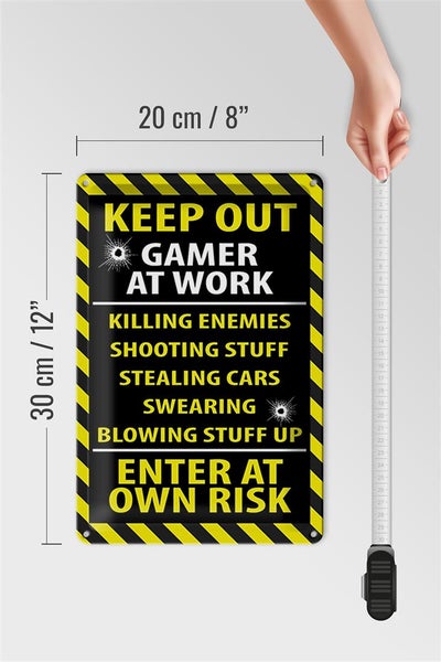 Blechschild Spruch 20x30cm keep out gamer at work own risk