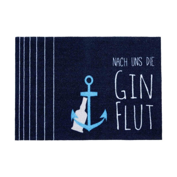 Fußmatte mit den Worten Nach uns die Gin Flut und Anker