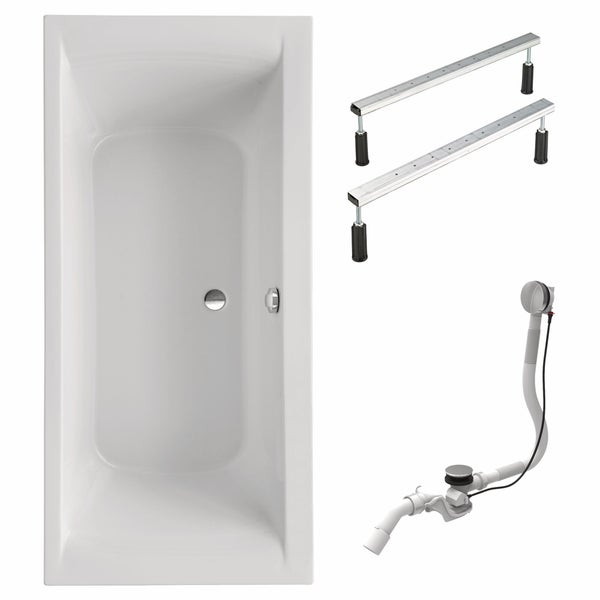 Rechteckige Badewanne mit Füßen und Abflussgarnitur