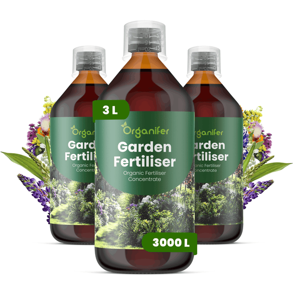 Organifer Garten-Flüssigdünger Konzentrat, 3 Liter Flasche für 3000 Liter Gießwasser, organischer Dünger für Pflanzen