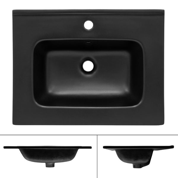 ML-Design Waschbecken Keramik Schwarz matt 61x16,5x46 cm inkl. Ablaufgarnitur, Einbauwaschbecken mit Überlauf, Aufsatzwaschbecken Einbauwaschtisch Waschschale Handwaschbecken, für Badezimmer/Gäste-WC