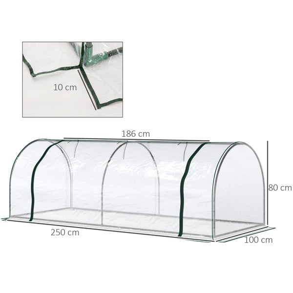 Outsunny Gewächshaus, Treibhaus mit Tür,  250 x 100 x 80 cm, Stahl, PVC, Transparent+Grün