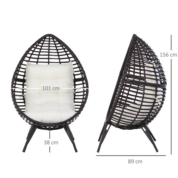 Outsunny Gartensessel mit Sitzkissen, Rattansessel in Tropfenform, 101 x 89 x 156 cm, Stahl, Braun