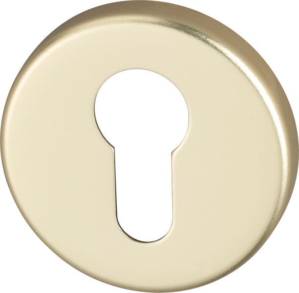 Runde Rosette für Profilzylinder aus Metall mit goldfarbener Oberfläche.