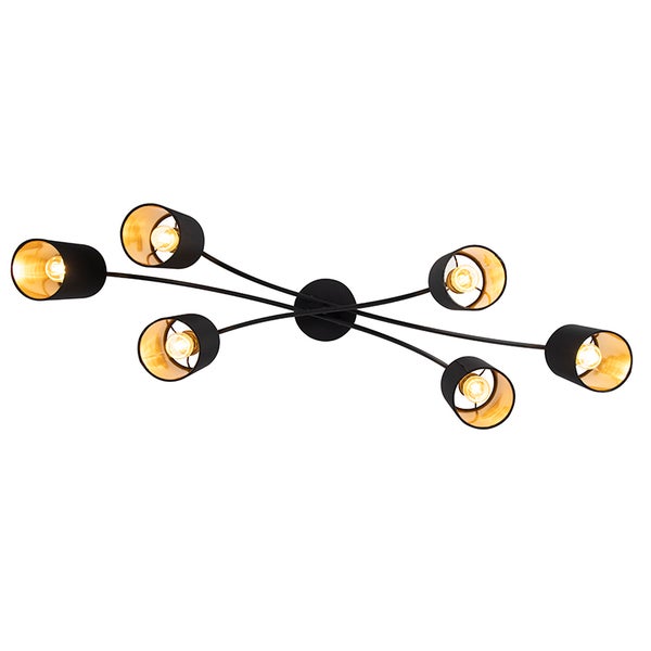 Schwarze Deckenleuchte mit sechs Leuchten für Innenräume