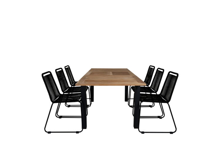Panama Gartenset Tisch 90x152/210cm und 6 Stühle stabelS Lindos schwarz, natur. 90 X 152 X 74 cm
