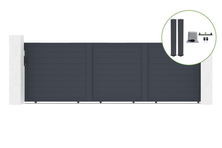 Aluminium-Schiebetor 5m EIGER H.160cm + 2 Pfosten + RANGER C300 Motor
