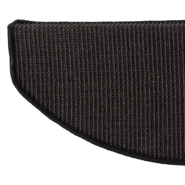 FLOORDIREKT Premium Sisal-Stufenmatte - Umkettelt & Selbstklebend - Halbrund - Schwarz - 23,5 x 65 cm