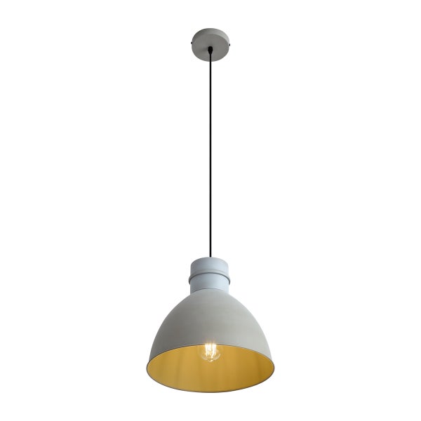 Moderne Hängeleuchte mit glockenförmigem Lampenschirm und goldenem Innenraum für eine stimmungsvolle Beleuchtung.