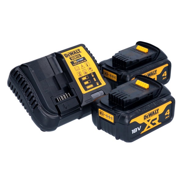 DeWalt Ladegerät DCB113 mit zwei Lithium-Ionen Akkus 18 Volt und 4 Amperestunden Kapazität.