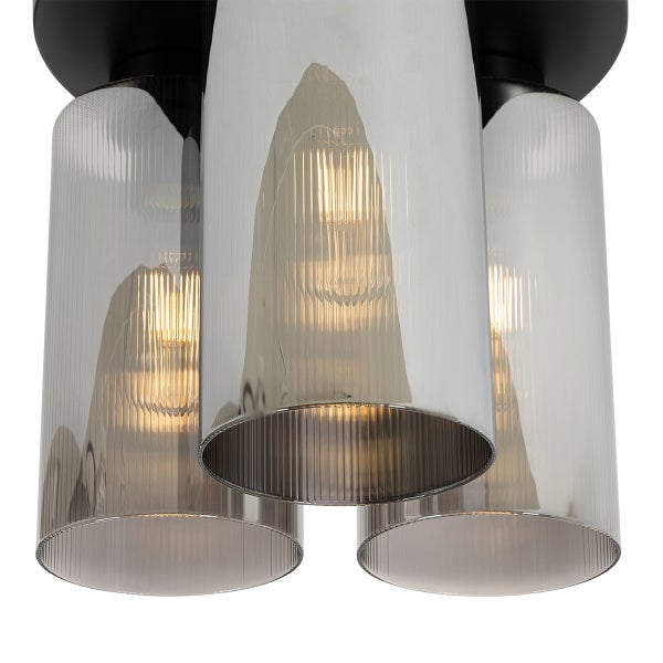 Deckenleuchte mit drei Lampen und zylindrischen Glasschirmen