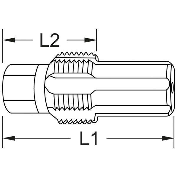 Technische Zeichnung eines Rohrverbindungsstücks mit Maßangaben L1 und L2.