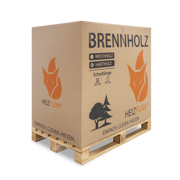 Brennholzpalette mit Weichholz und Hartholz, Scheitlänge 25 cm und 33 cm