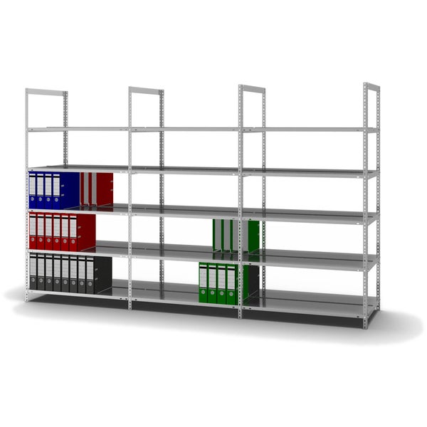 PROREGAL Aktenregal Schraubsystem Grundregal HxBxT 185 x 100 x 60 cm 5 Ebenen Fachlast 90 kg Ohne Deckboden Beidseitig Nutzbar Verzinkt