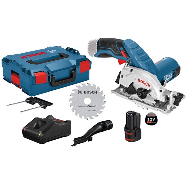 Bosch Akku-Kreissäge Set mit L-Boxx, Akku, Ladegerät, Sägeblatt und Zubehör