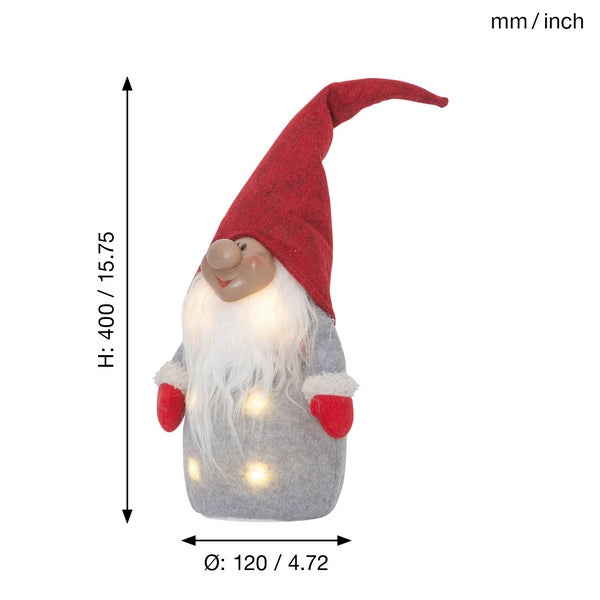 Dekofigur als Weihnachtswichtel mit Beleuchtung und Maßen.