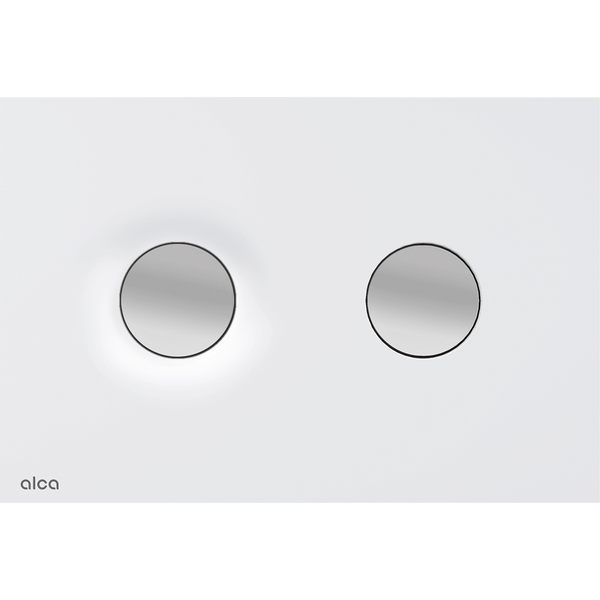 Alca Betätigungsplatte für WC mit zwei runden Tasten für Zwei-Mengen-Spülung.