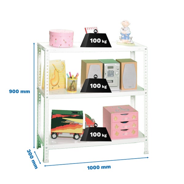 PROREGAL Schraubregal Panda Mini HxBxT 90 x 100 x 30 cm Fachlast 100 kg Weiß