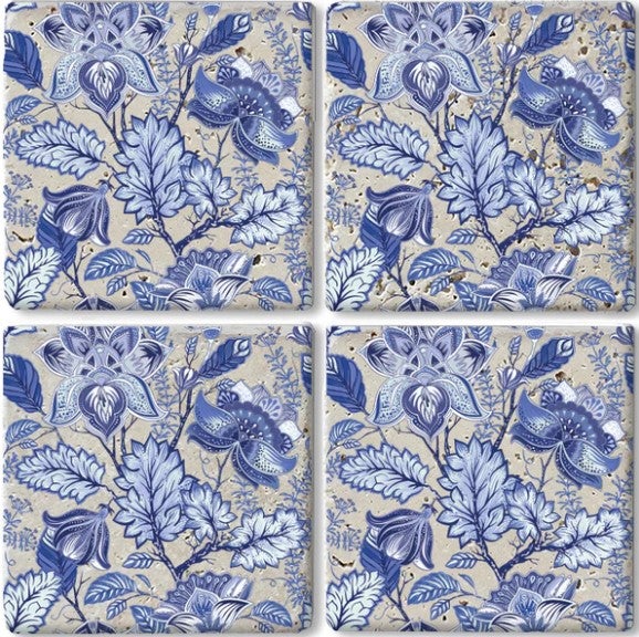 Untersetzer aus Naturstein | Sandstein| Stein | Tischdeko | Blumen Optik | Fliesen Optik | Mallorca  | Untersetzer für Gläser und heiße Töpfe | MADE IN GERMANY | Format: 10x10x1 cm | 4er Set Artikel: SGC0048