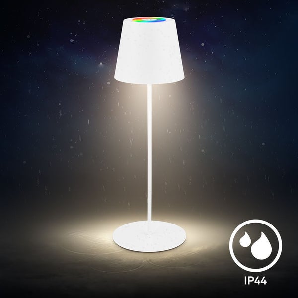 Briloner Calida 3 in 1 RGBW LED Tischlampe kabellos IP44, Dimmbar, Touch, Höhenverstellbar, Spritzwasserschutz, Weiß, 36 x Ø10,5 cm