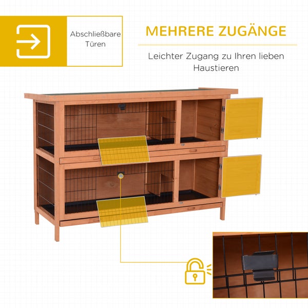 PawHut Kleintierstall Kleintierkäfig Kleintierhaus Meerschweinchenstall doppelstöckig Tannenholz Orange 136,4 cm x 50 cm x 93 cm