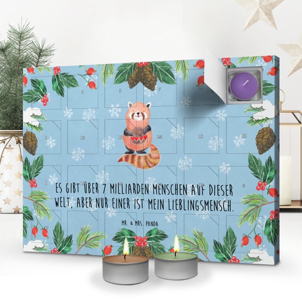 Mr. & Mrs. Panda Duftkerzen Adventskalender Roter Panda - Blau Pastell