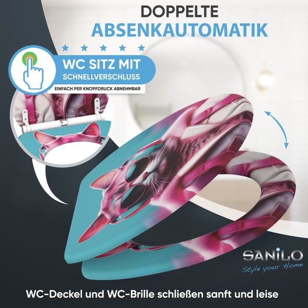 Sanilo WC Sitz mit Katzen Motiv, doppelter Absenkautomatik und Schnellverschluss zur einfachen Reinigung