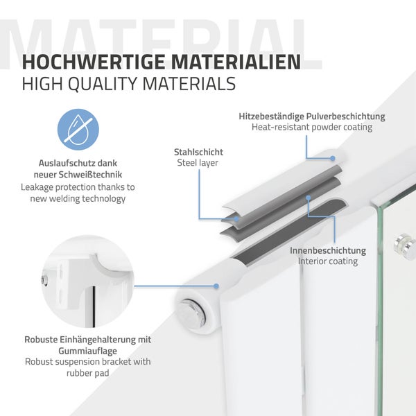 ML-Design Badheizkörper Flach 1200 x 450 mm Weiß mit Spiegel, Spiegelheizkörper Glasheizkörper, Design Paneelheizkörper Mittelanschluss Heizung, Flachheizkörper Vertikal Einlagig, inkl. Montage-Set