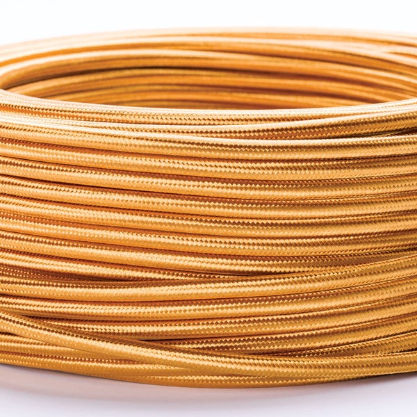 Textilkabel Gold, 3-adrig, (3x 0,75 mm²) - Stoffkabel mit Erdleiter, Meterware
